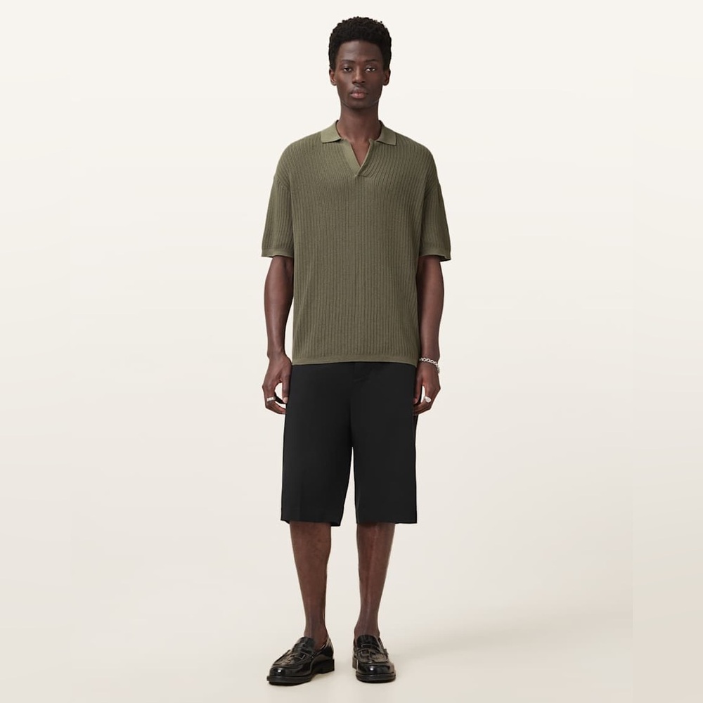 All Saints THOMA SHORT SLEEVE POLO SHIRT in Khaki Green